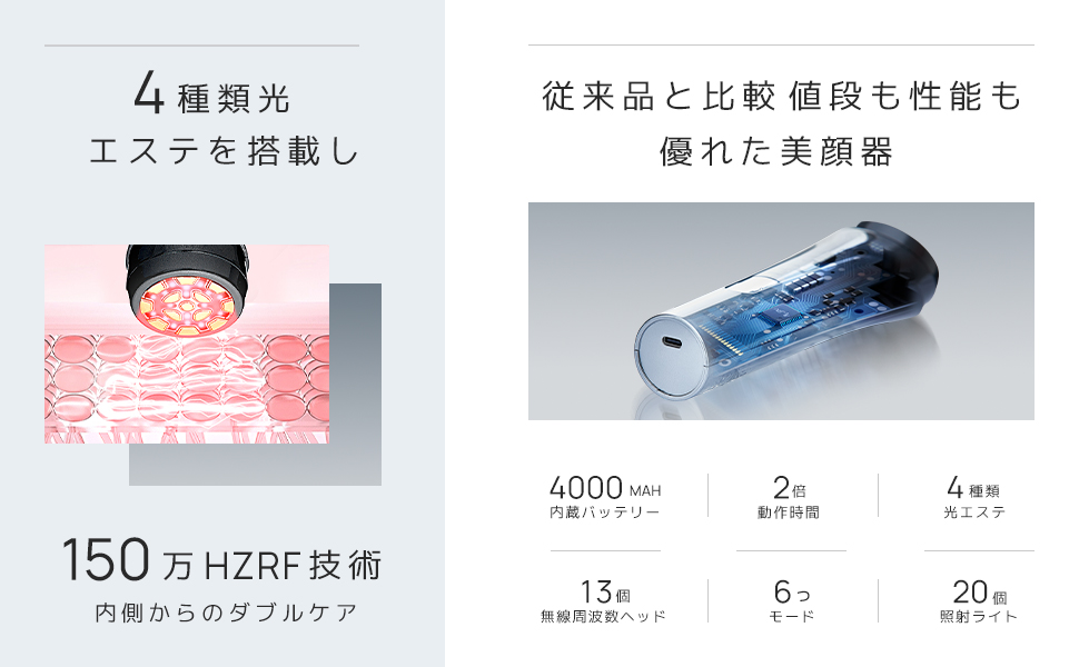 Amazon.co.jp: 美顔器 EMS 美容器 RF美顔器 自宅エステ 4000mAh大容量
