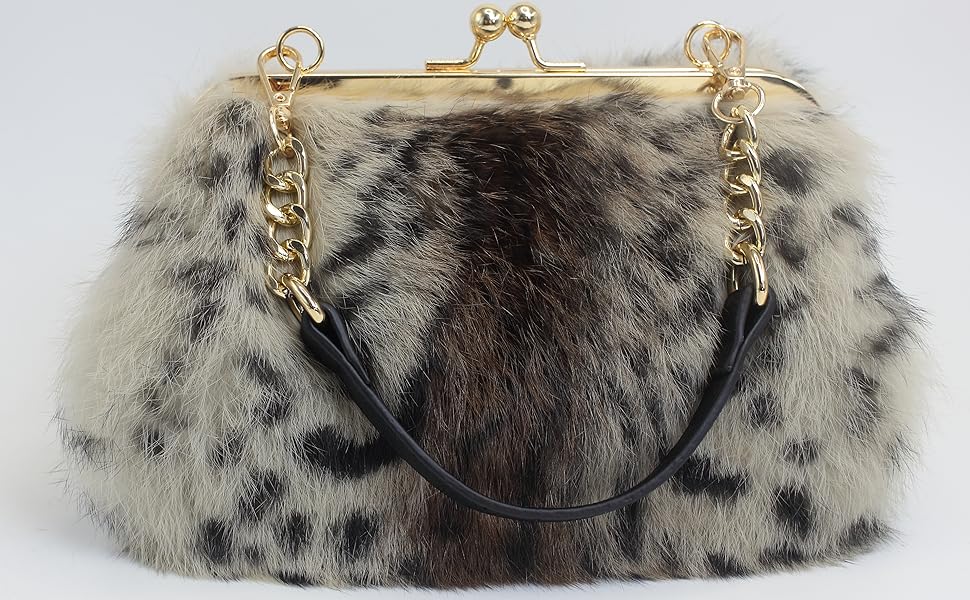 Amazon.com: Fosrion Elegant Leopard Print Rex Rabbit Fur Handbag