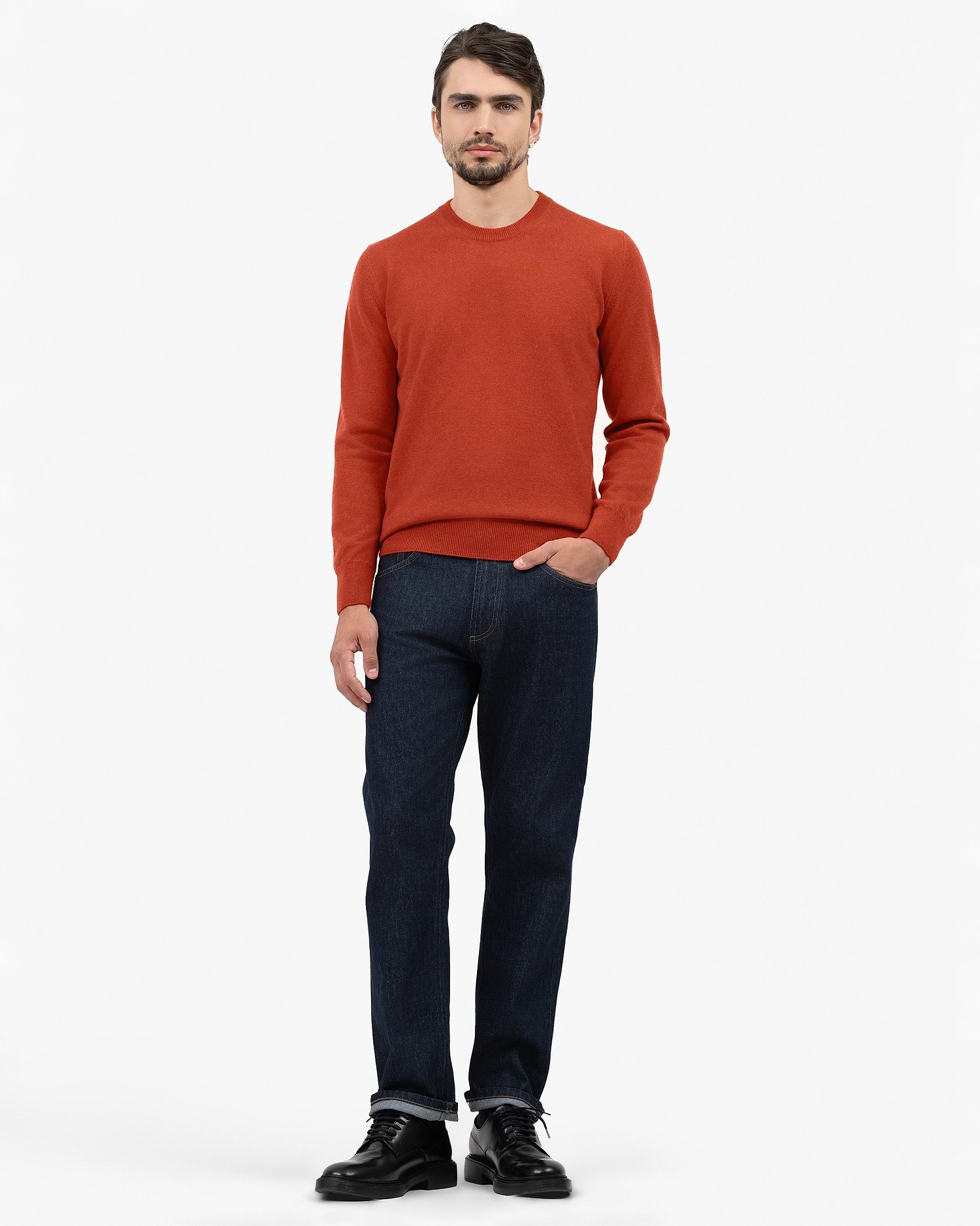 Men's Classic Cashmere Crew Neck Sweater - Brick Red | MaisonCashmere