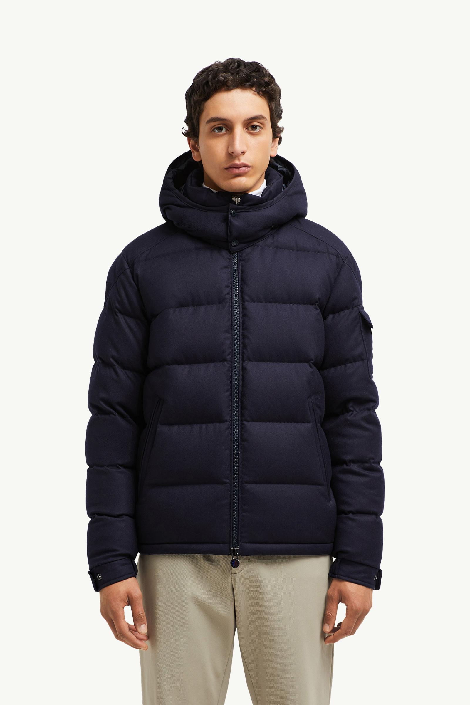 Navy Blue Montgenevre Hooded Wool Flannel Short Down Jacket