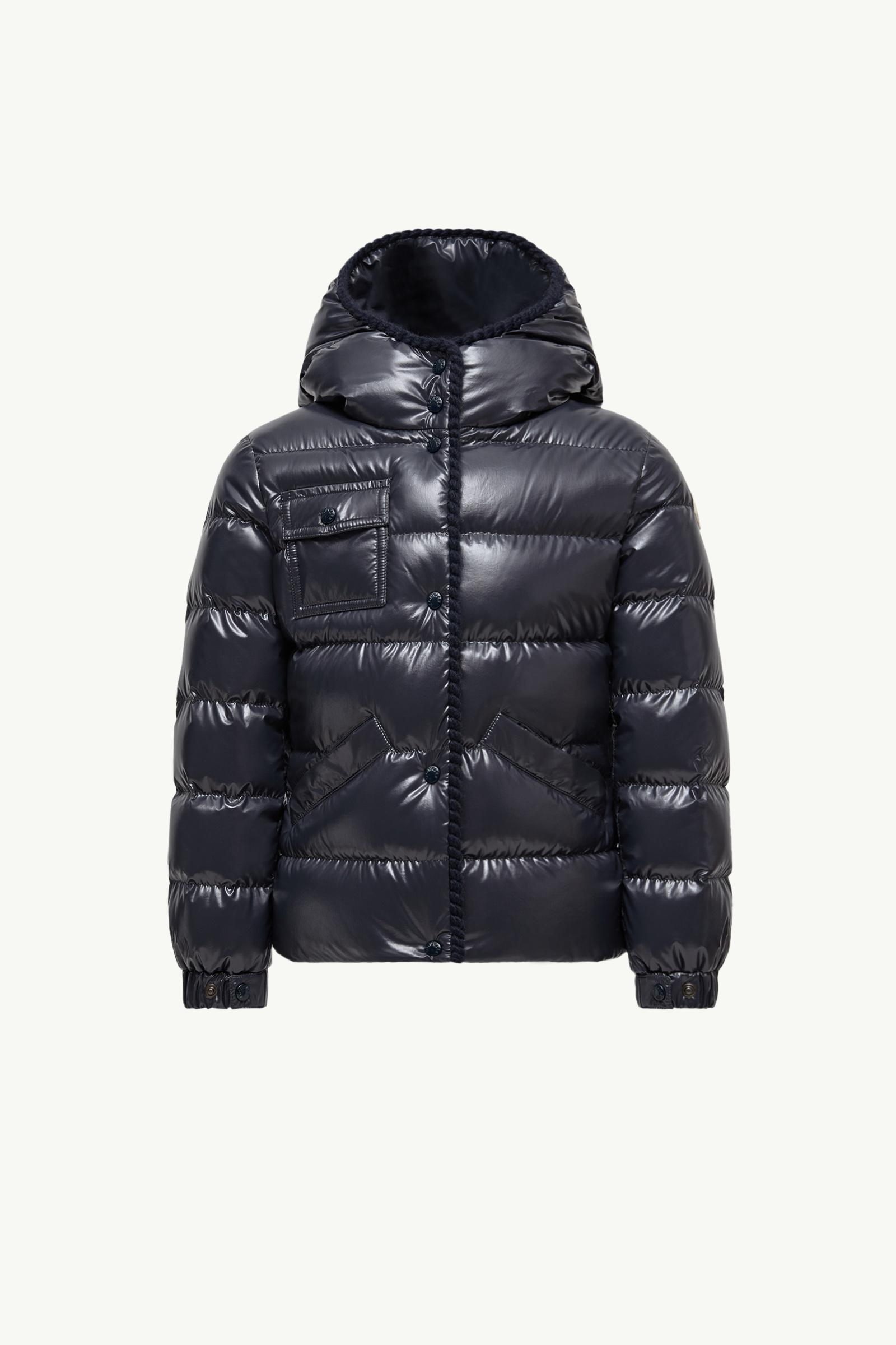 Navy Blue Glareins Braided Trim Hooded Down Jacket - Down Jackets