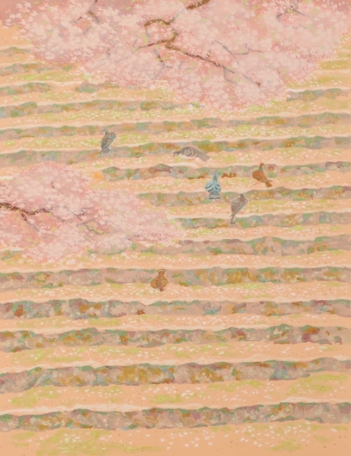 池田遙邨の和の桜の絵のリトグラフの版画「花の石段」を通販で販売