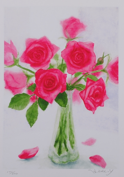 花の絵画をジークレーの版画で制作した山口英明の薔薇の花の絵「赤い