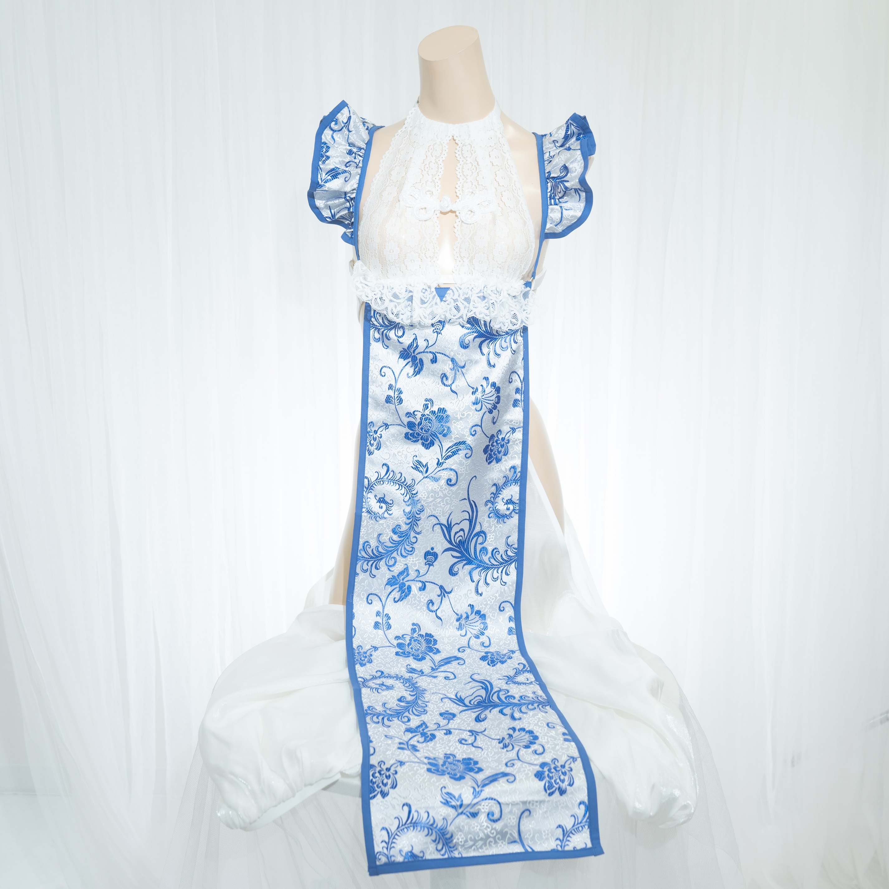 D0068 チャイナエプロン 3点セット 赤/M企画｜NANIKIRU