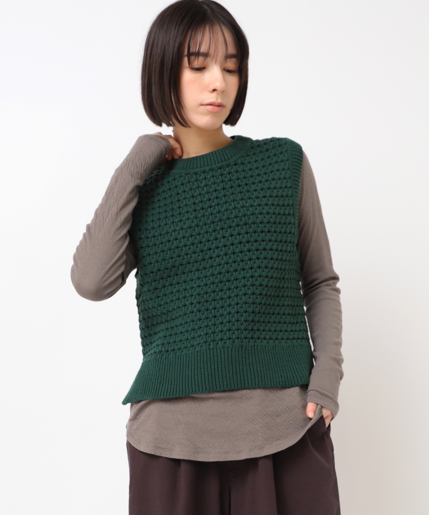 K2666 透かし鎖編みベスト(M グリーン): アウター - RNA ONLINE STORE