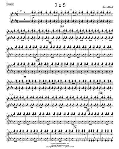 2 x 5 Piano 1 Sheet Music by Steve Reich | nkoda | Check It Out in
