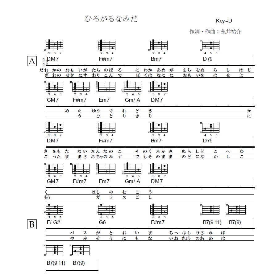 今回のコード譜第2集発売に合わせて、Lamp「ひろがるなみだ」と