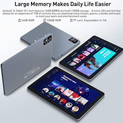 Qukenk Tablet 2026 Upgraded, Android 14 Tablet, 128GB ROM + 14GB