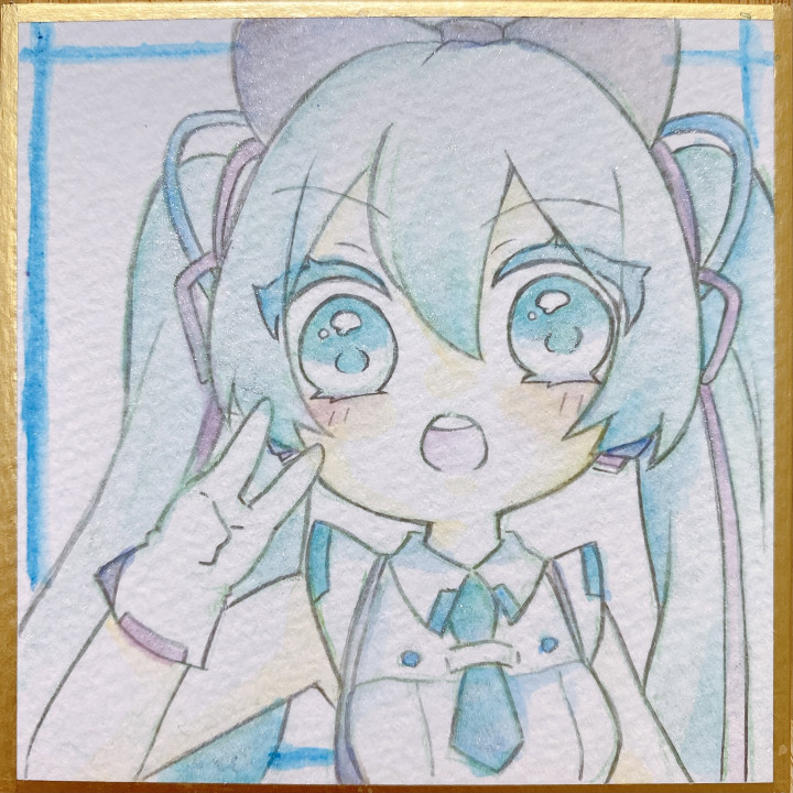 イラスト色紙・豆色紙(郵送)アナログイラストの原画をお届けします