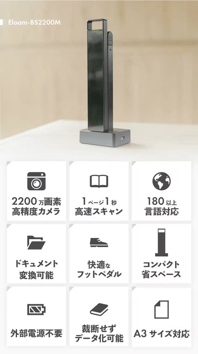 分厚い本も切らずに1秒でデータ化】超コンパクトで2200万画素の超高