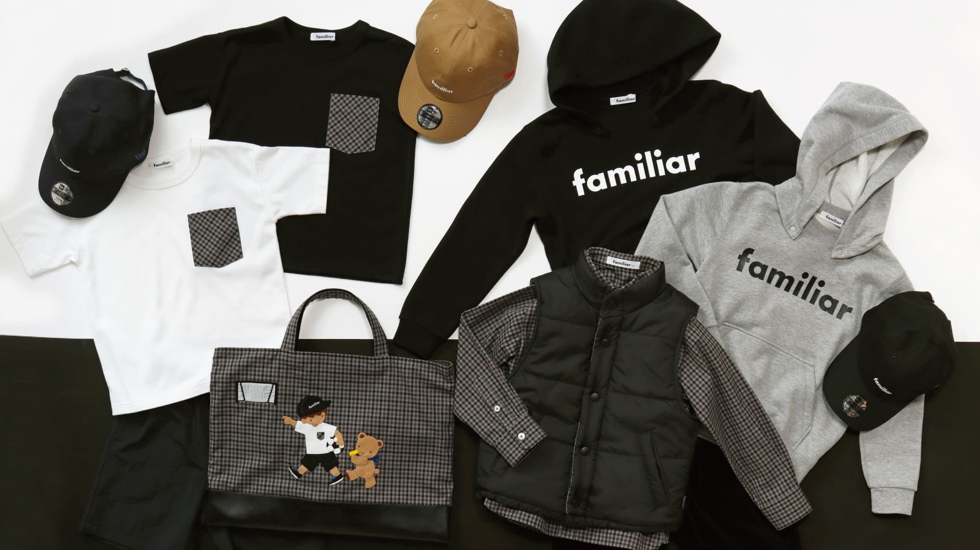 創業当初から愛され続けている「ファミリアチェック」にモノトーンの新