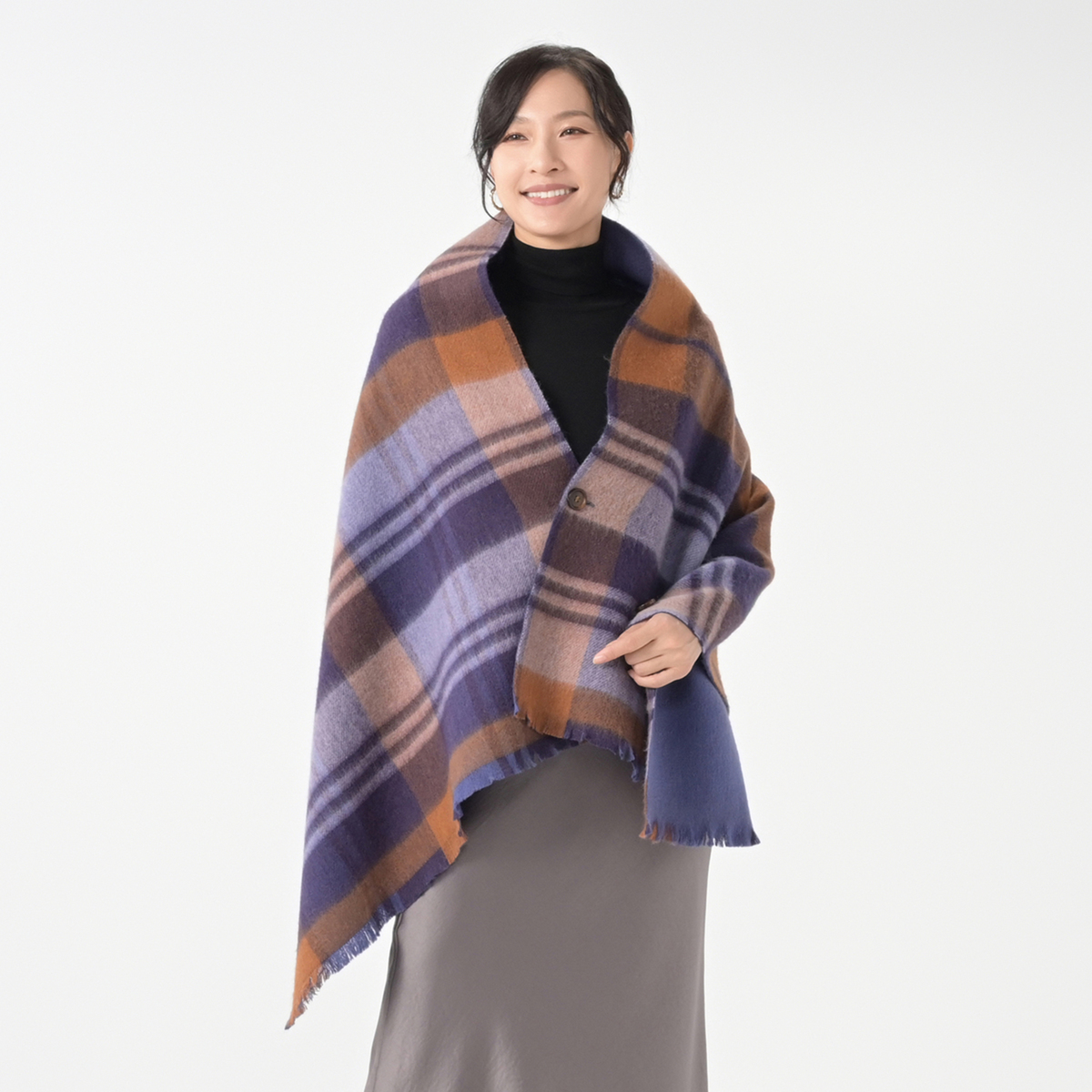 ルナジュメール シルケットウールカシミヤ混リバーシブル3Wayポンチョ