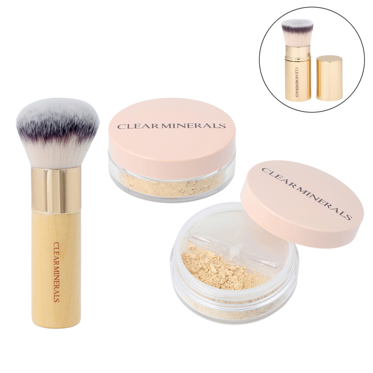クリアミネラルズ100%ミネラルファンデーション2個&ブラシセットP付