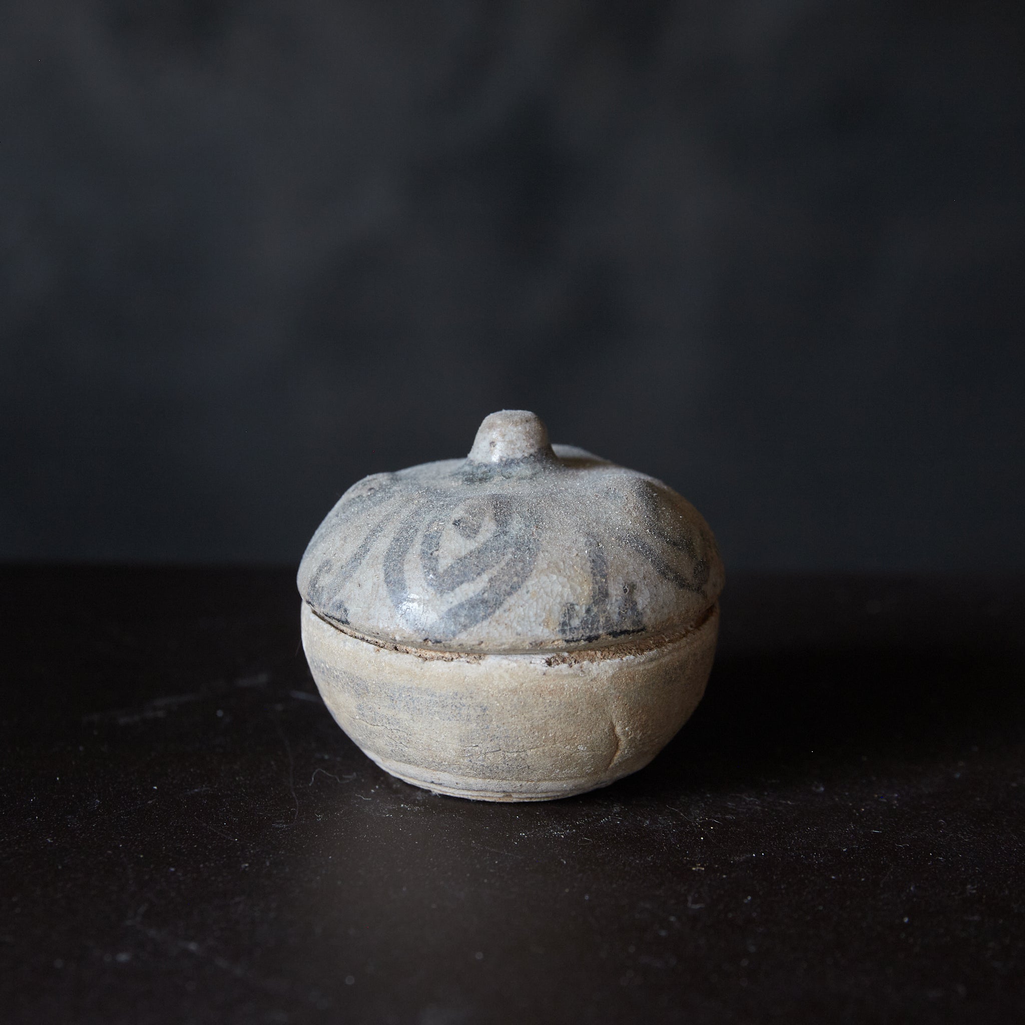 宋金時代 磁州窯 鉄絵塑磁 香合 年代物 宋胡緑 宋金時代 磁州窯 鉄絵塑