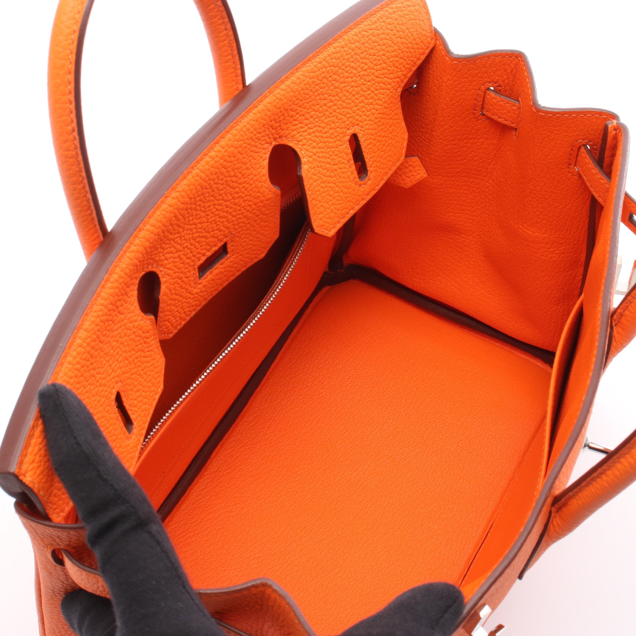 バーキン25 オレンジミニアン ハンドバッグ トゴ オレンジ シルバー