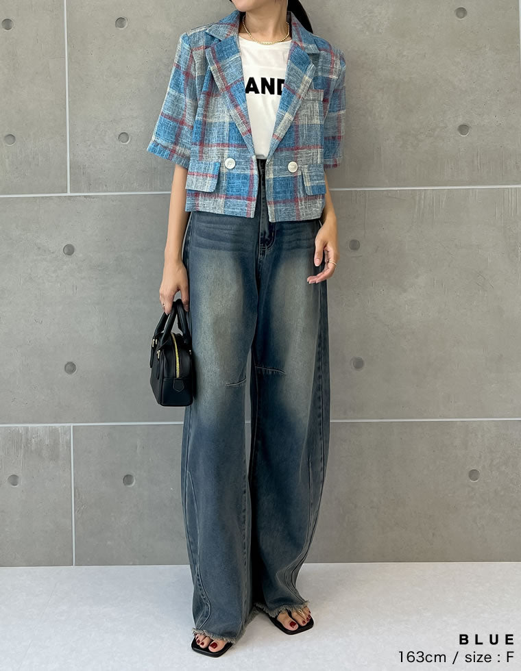 チェック柄半袖ジャケット - ジャケット/アウター通販 | 人気