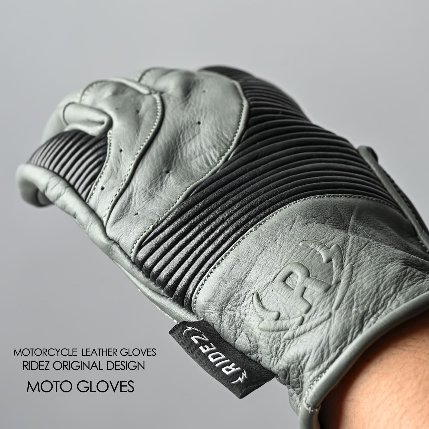 RIDEZ MOTO GLOVES VOLTAGE バイク用 本革 レザーグローブ GRAY/BLACK