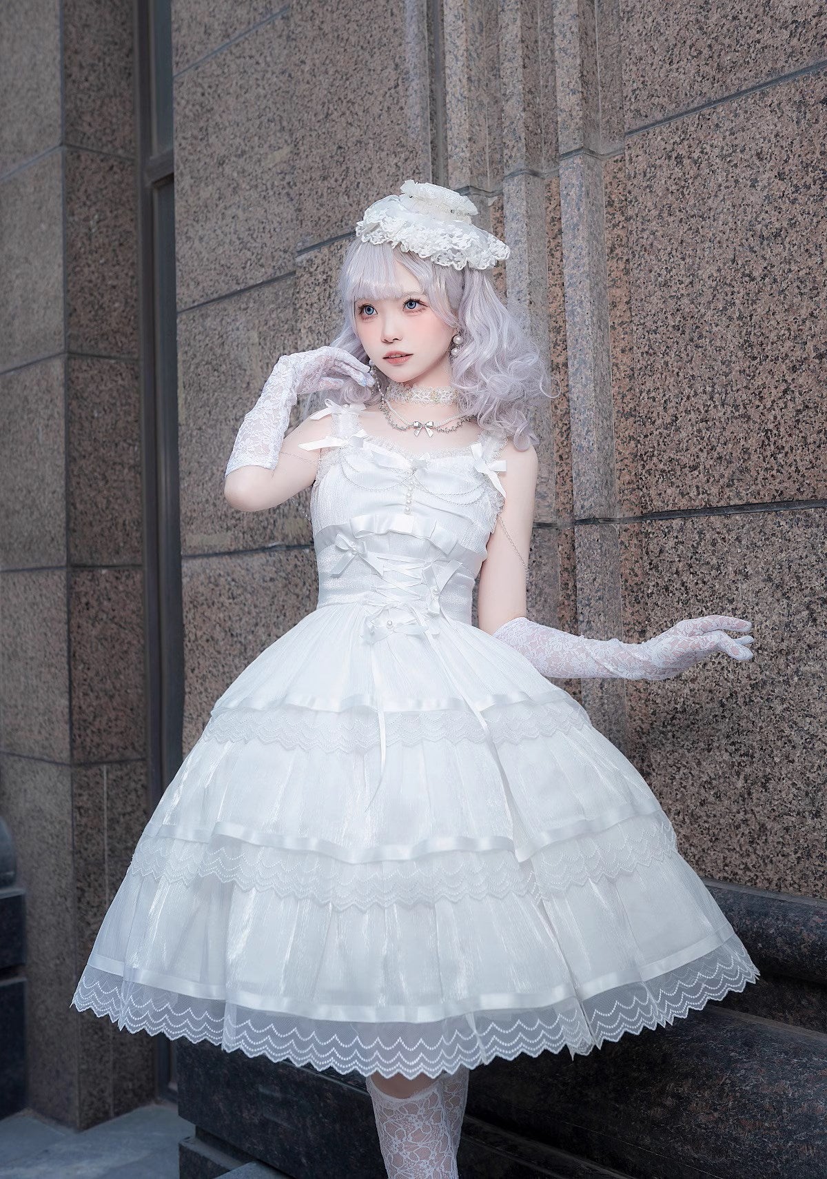 Romantic Party ブラックとホワイトのティアードジャンパースカート