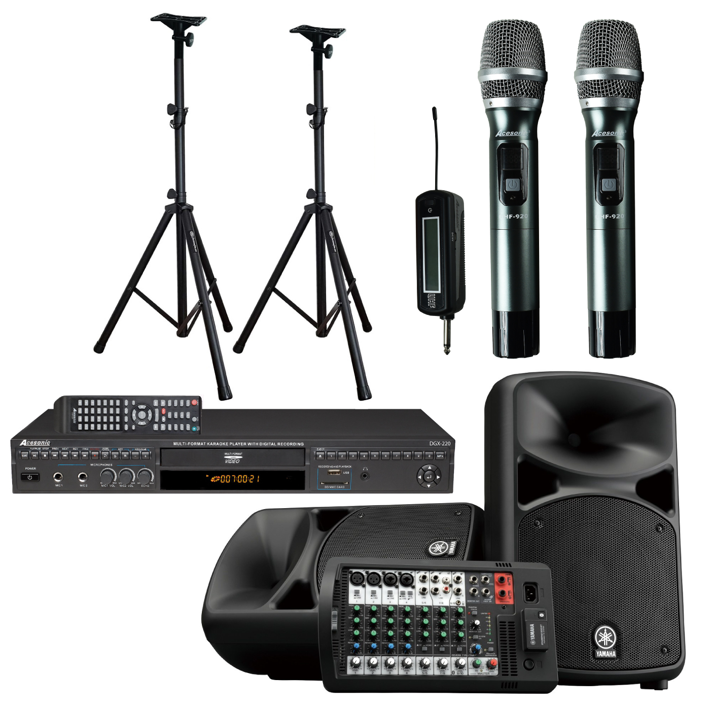 YAMAHA STAGEPAS 600BT with DGX-220 HDMI Multi-Format Karaoke