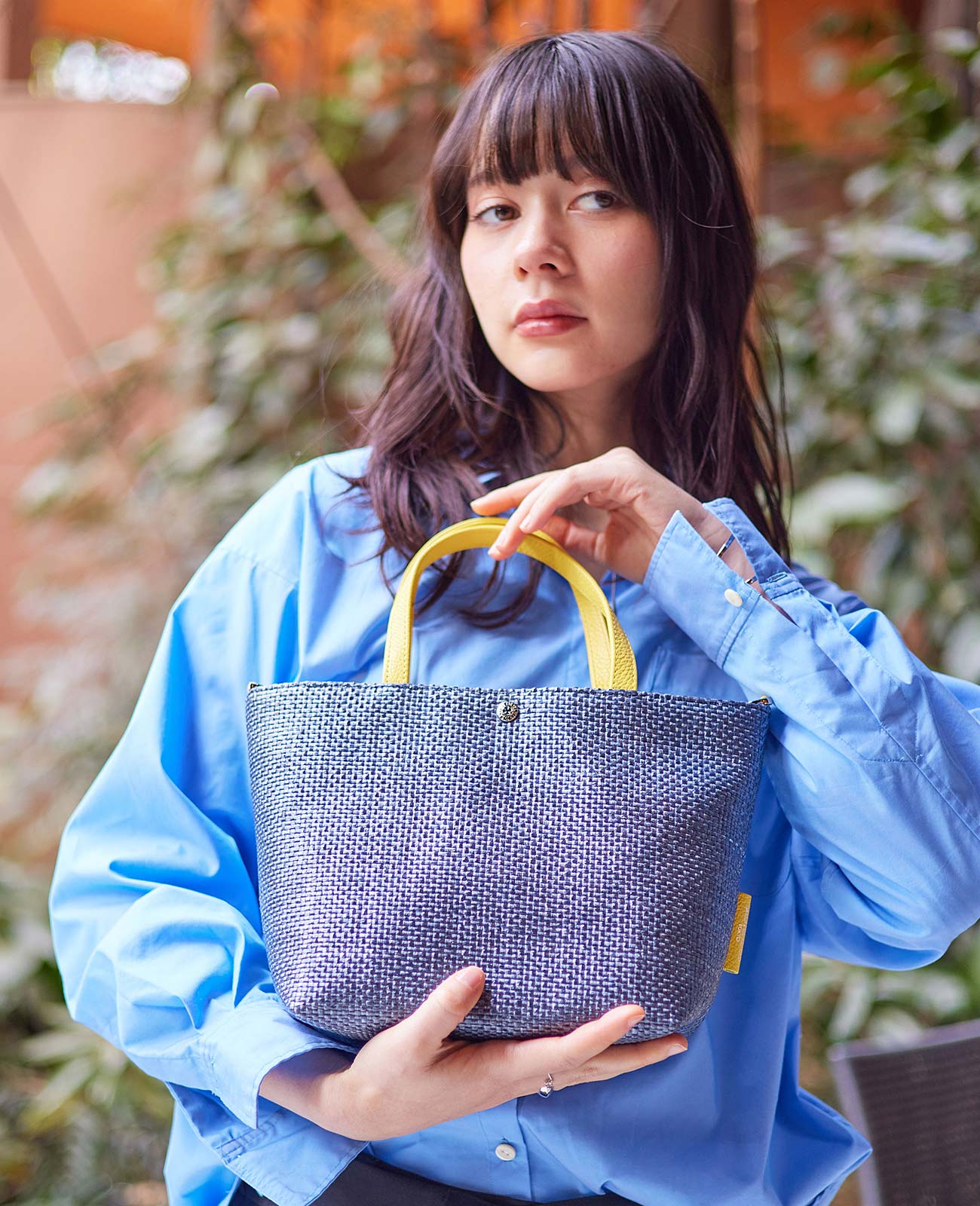 サックドプロムナード ラフィア調カゴ素材 トートバッグ SSサイズ（D