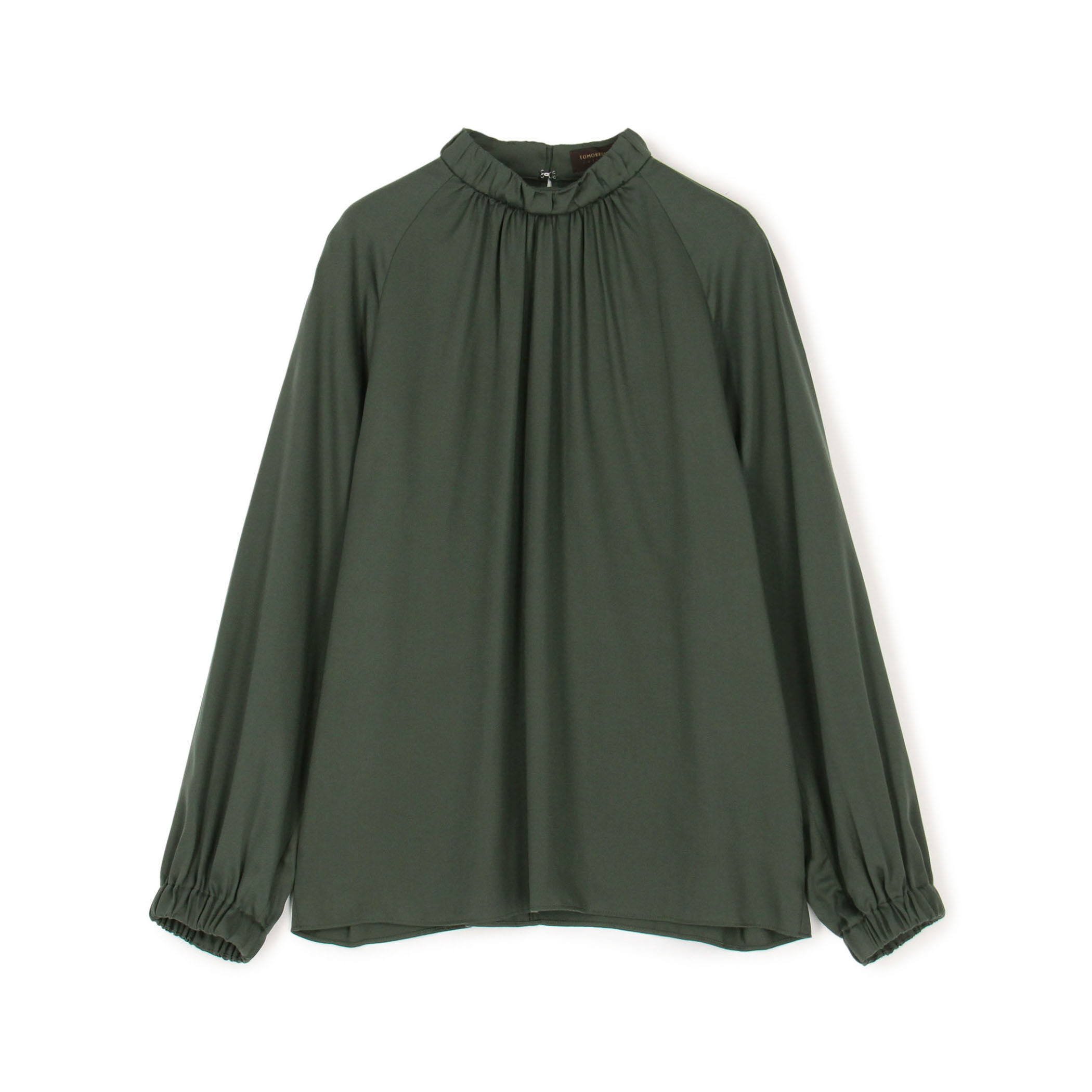 ウォッシャブルサテン スタンドギャザーカラーブラウス