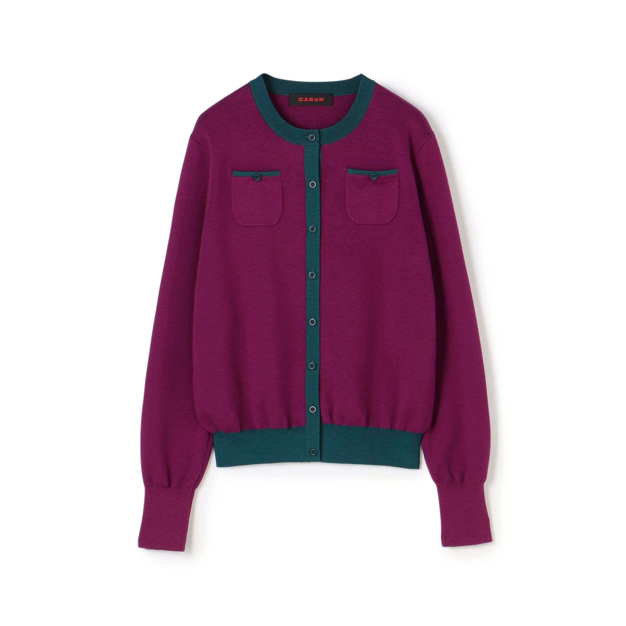 コットンカシミヤ バイカラークルーネックカーディガン