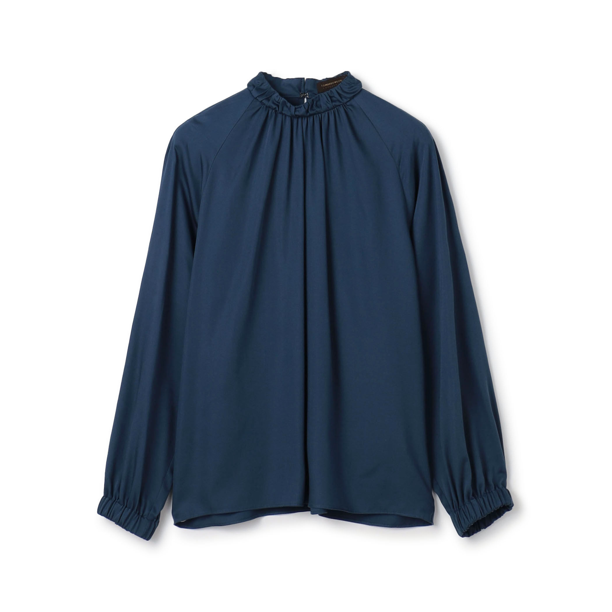 ウォッシャブルサテン スタンドギャザーカラーブラウス