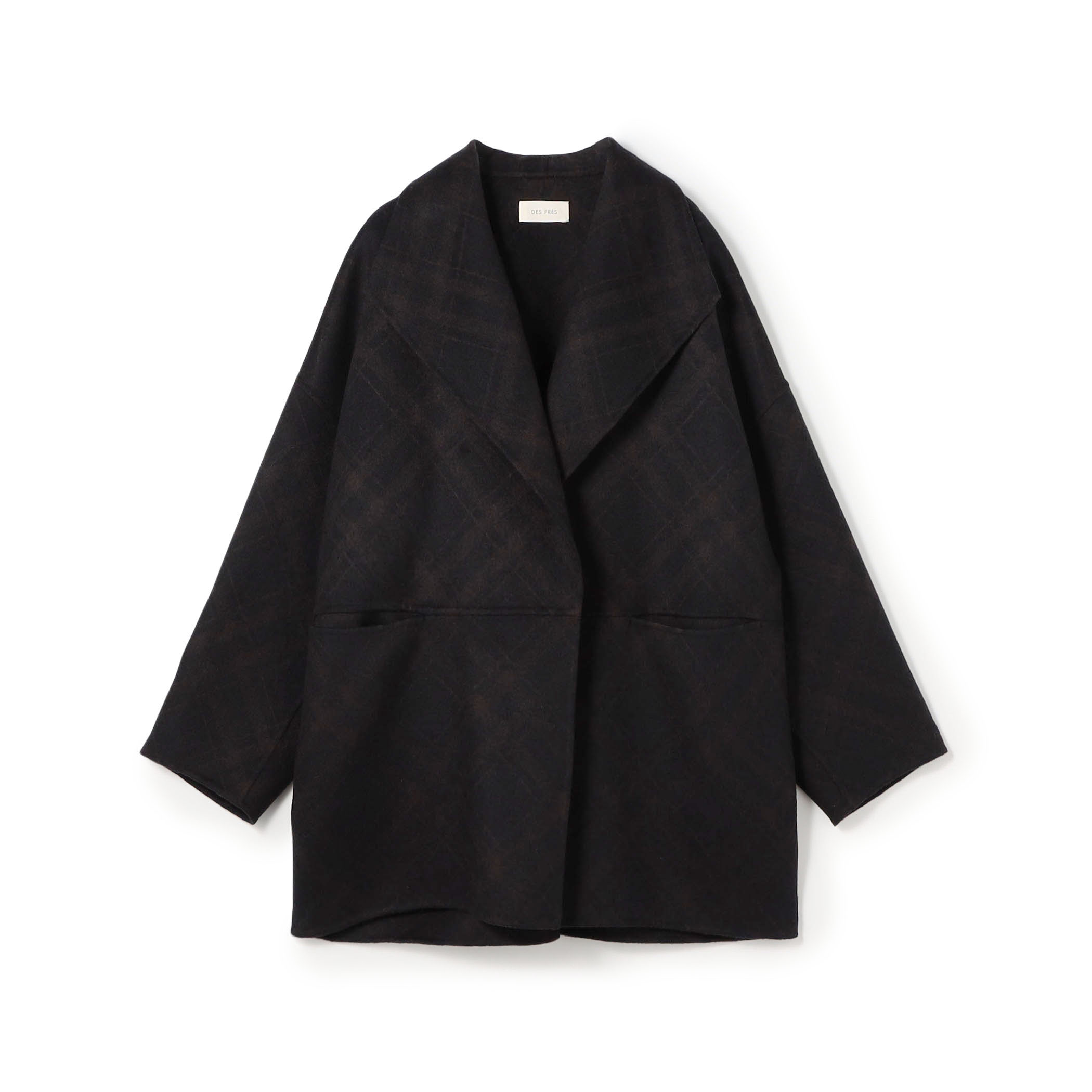 ダブルフェイスチェックジャガード ウィングカラーコート