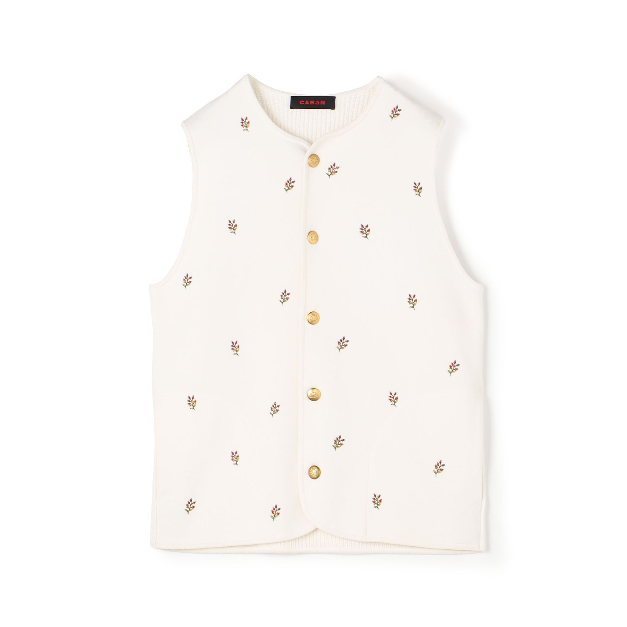 CABaN コットンカシミヤ フラワーエンブロイダリー クルーネックベスト