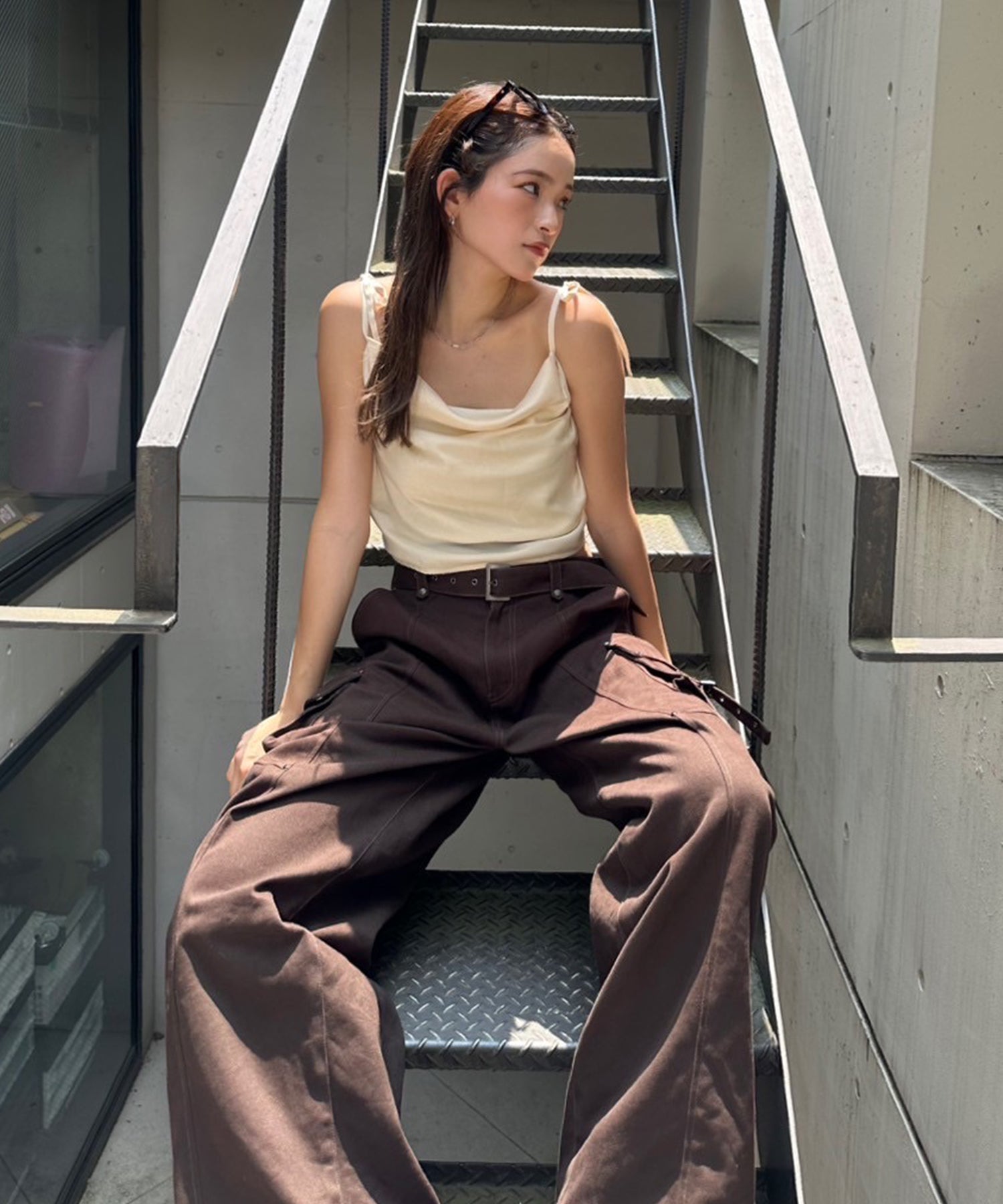 早い者勝ち】 aimeine カップインドレープサテンキャミソール ブラウン