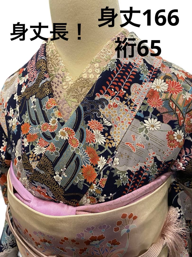 未使用小紋　御所車風景花紋　金彩入り　身丈裄長　正絹　おしゃれ着に！ 未使用小紋 御所車風景花紋 金彩入り 身丈裄長 正絹 おしゃれ着に