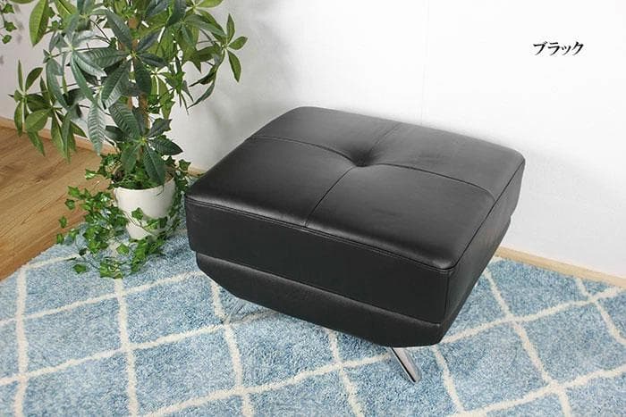 本革 オットマン スツール ブラック 鉄脚 65cm x 55cm x 41cm - メルカリ