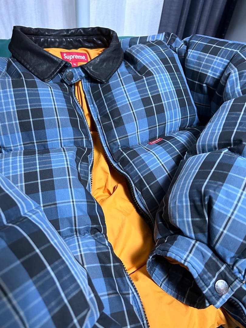 supreme leather collar puffy jacket - メルカリ