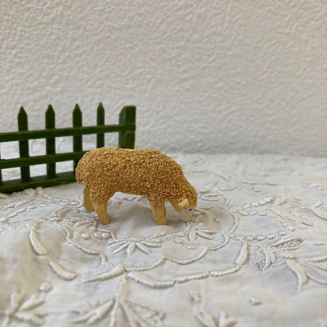 WF23ドイツアンティークザイフェン木製 ひつじ×2 羊飼い 柵 建物5点