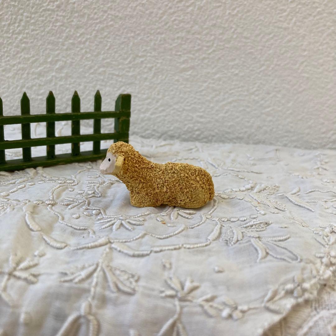 WF23ドイツアンティークザイフェン木製 ひつじ×2 羊飼い 柵 建物5点