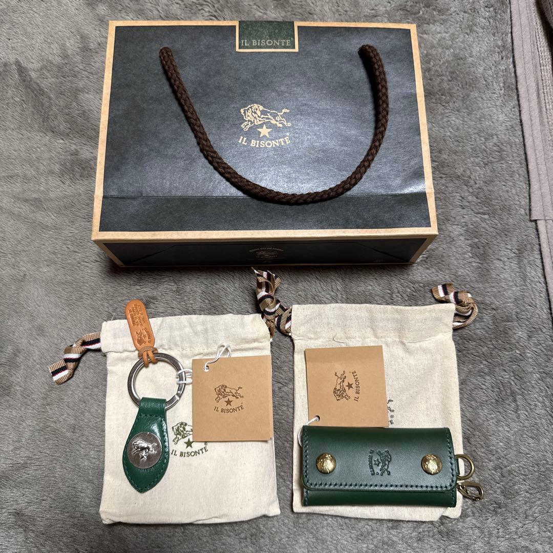 IL BISONTE グリーンレザー キーホルダー・キーケースセット イルビゾンテ キーケース スマートキー ケース グリーン レザー (IL