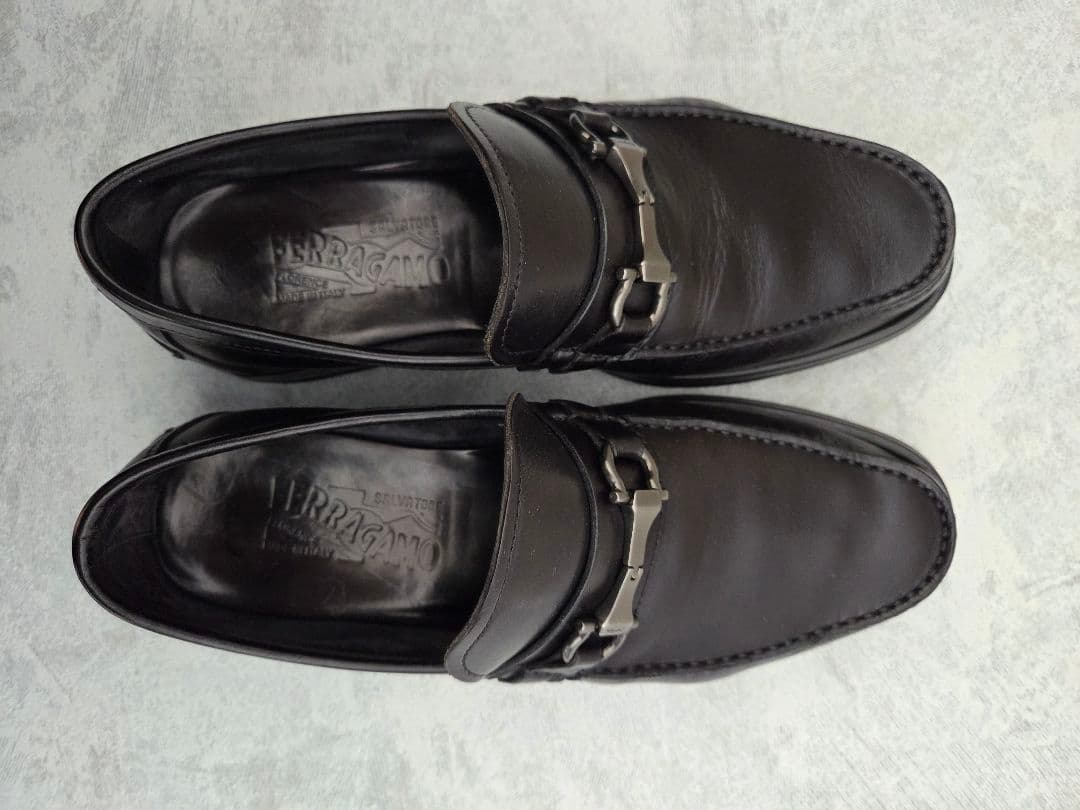 【美品】FERRAGAMO ガンチーニ ローファー 24.5cm ダークブラウン