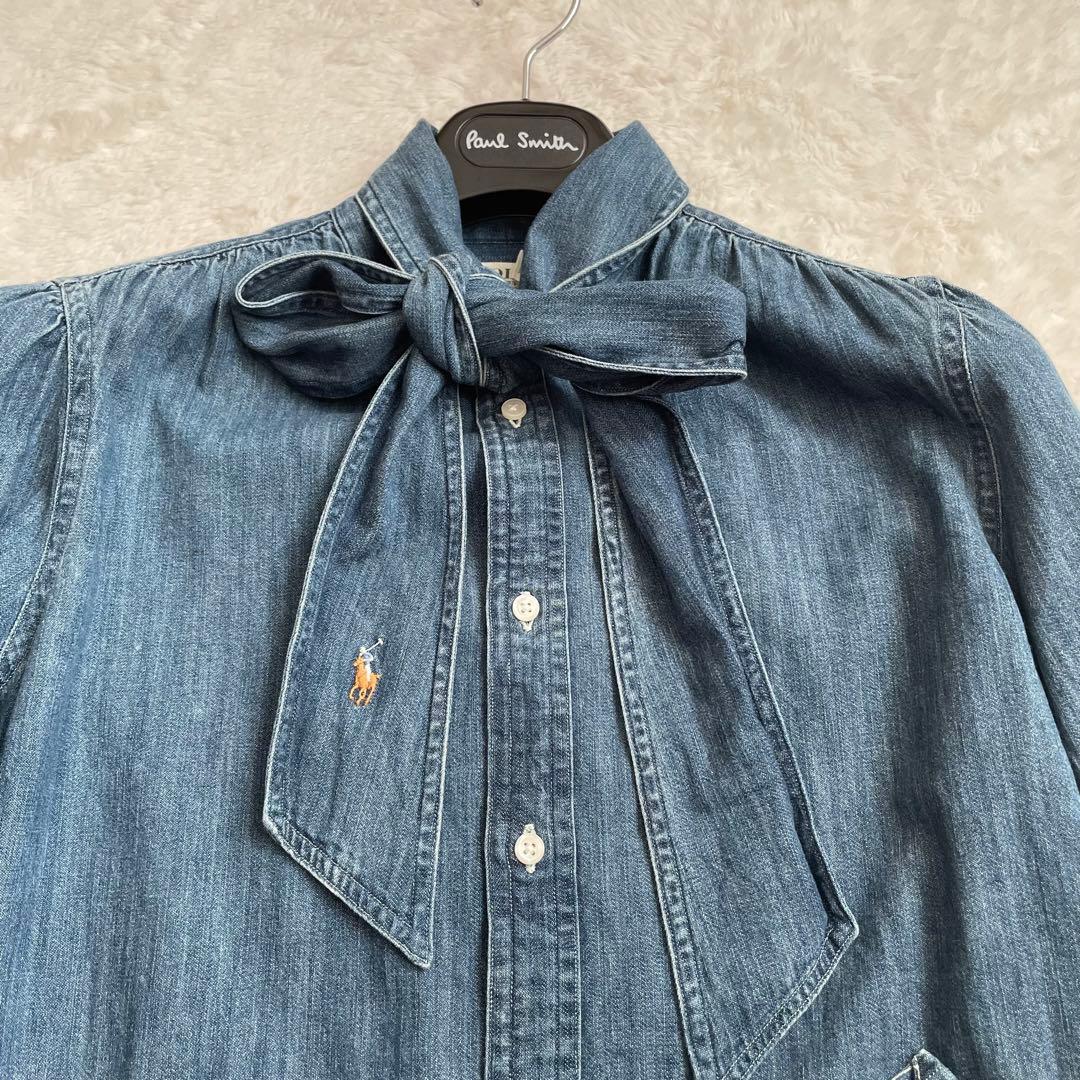 ポロラルフローレン ボウタイシャツ ブラウス ポニー刺繍 リボン