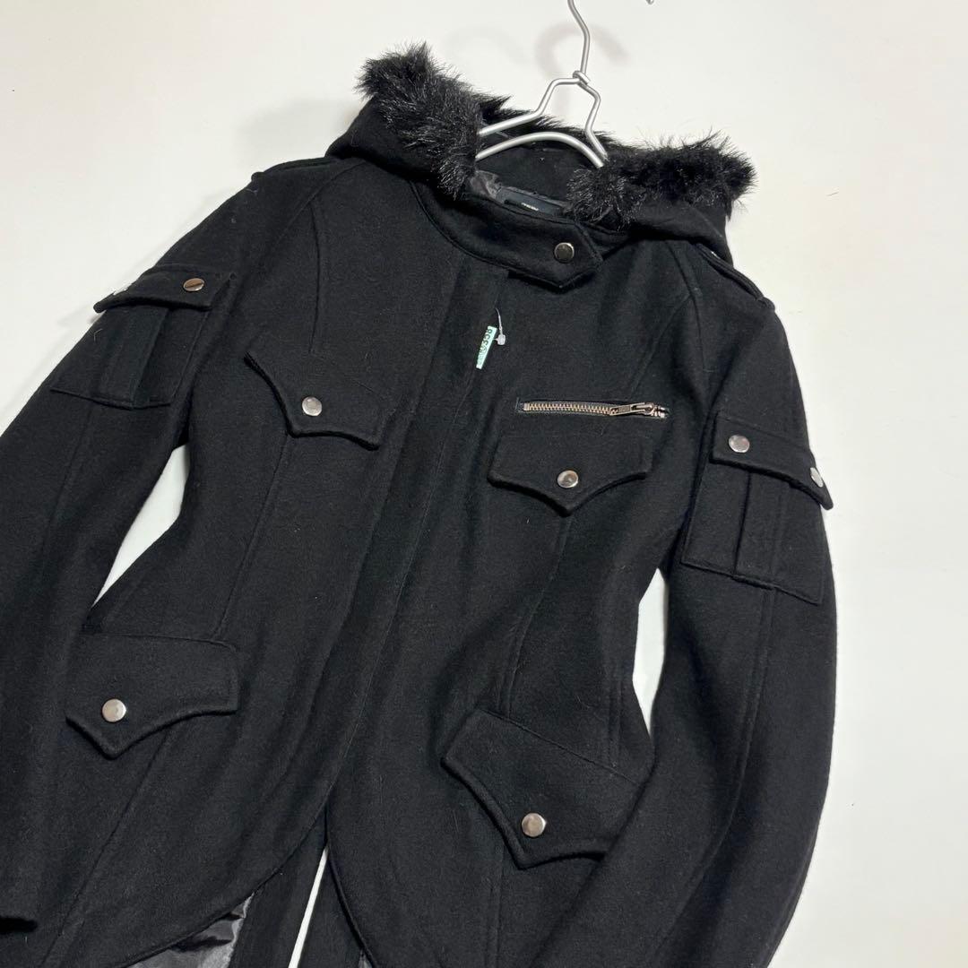 BPN ブラックピースナウ 黒 燕尾 ファー・フーディ コート M - メルカリ