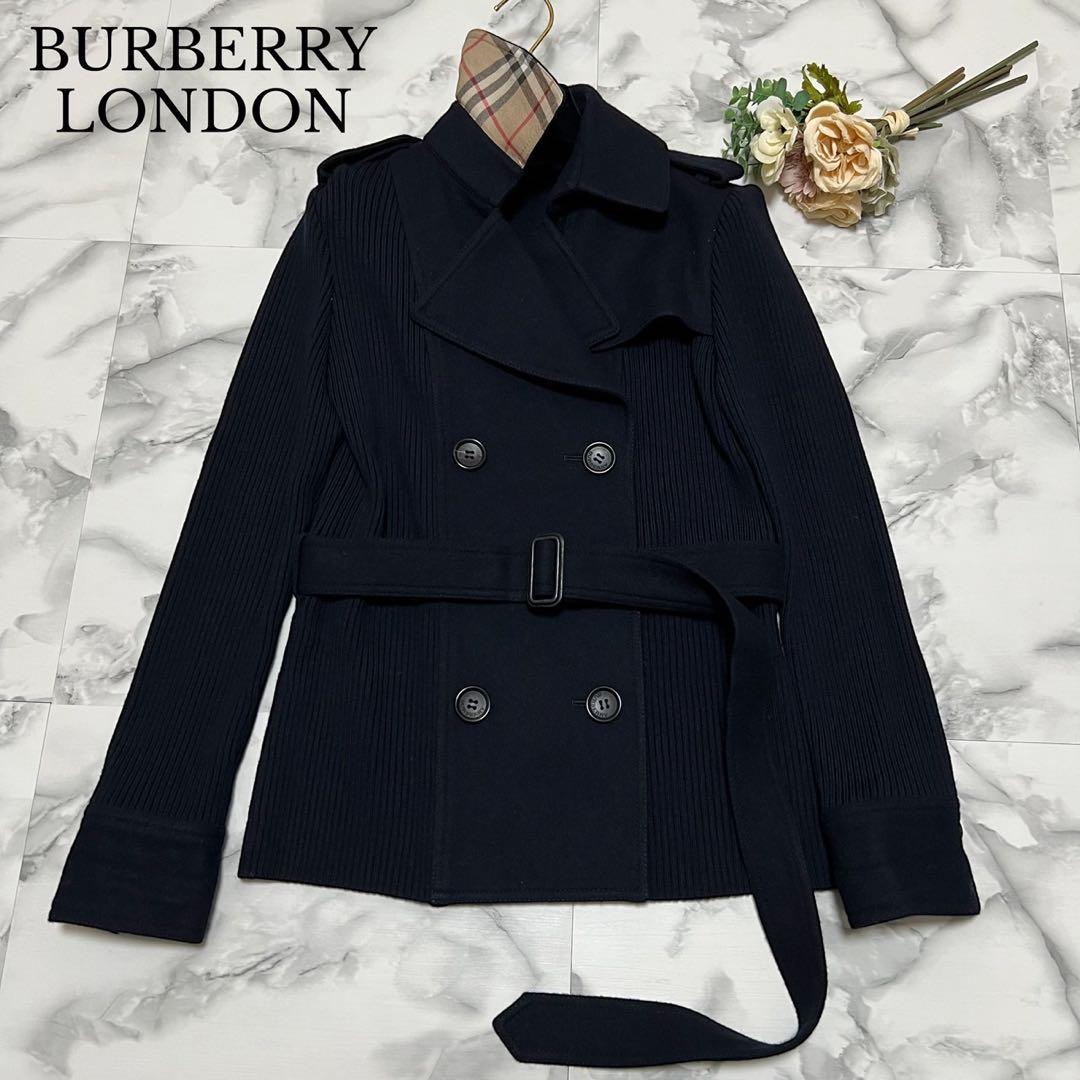 【美品】バーバリーロンドン　ニット切替ジャケット　カシミヤ混　Pコート　チェック バーバリー ロンドン BURBERRY LONDON ノバチェック ウール コート