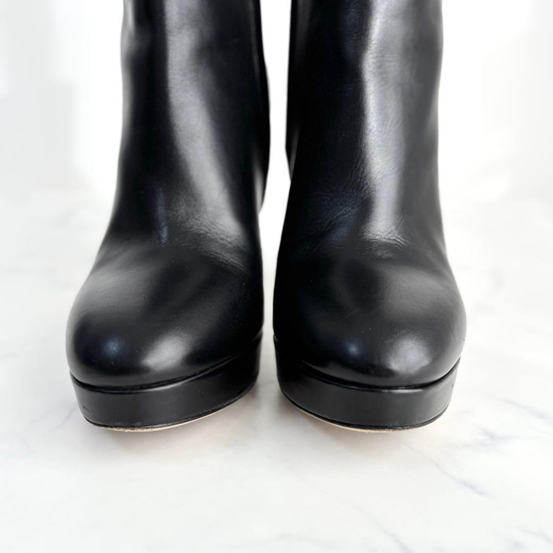 フェラガモ 7 24.0 ブーツ サイドジップ ガンチーニ レザー ブラック