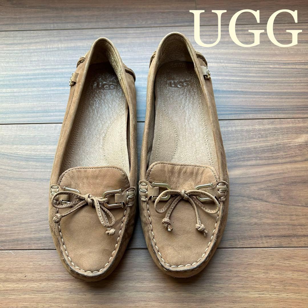 UGGアグ】ローファー モカシン ゴールドロゴ リボン チェスナット 7