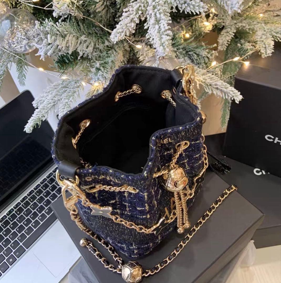 希少 レア 非売品 CHANEL ノベルティ ネイビー ツイード バケット