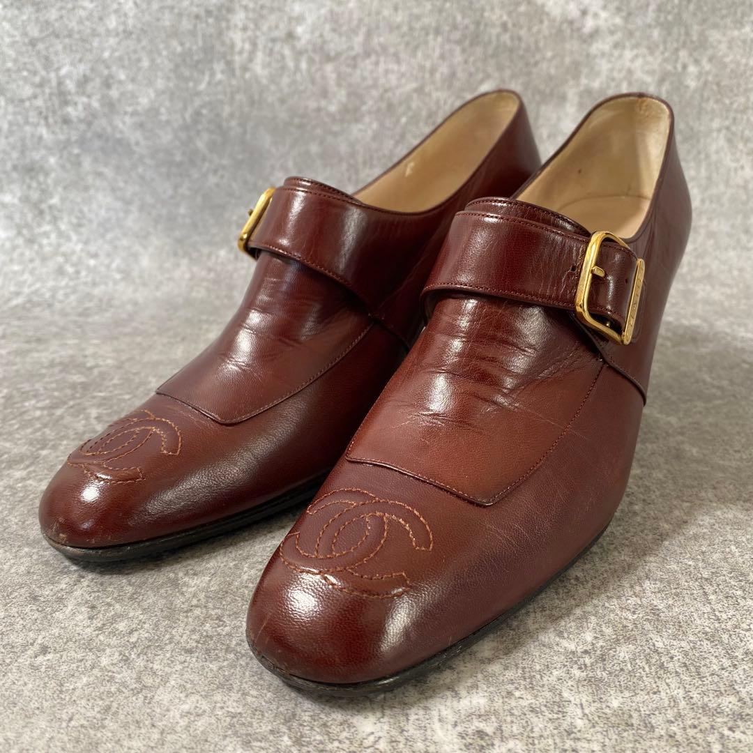 CHANEL シャネル ココマーク ロゴ パンプス ローファー ハイヒール　茶色 中古・古着通販】CHANEL (シャネル) ココマークローファー ブラウン