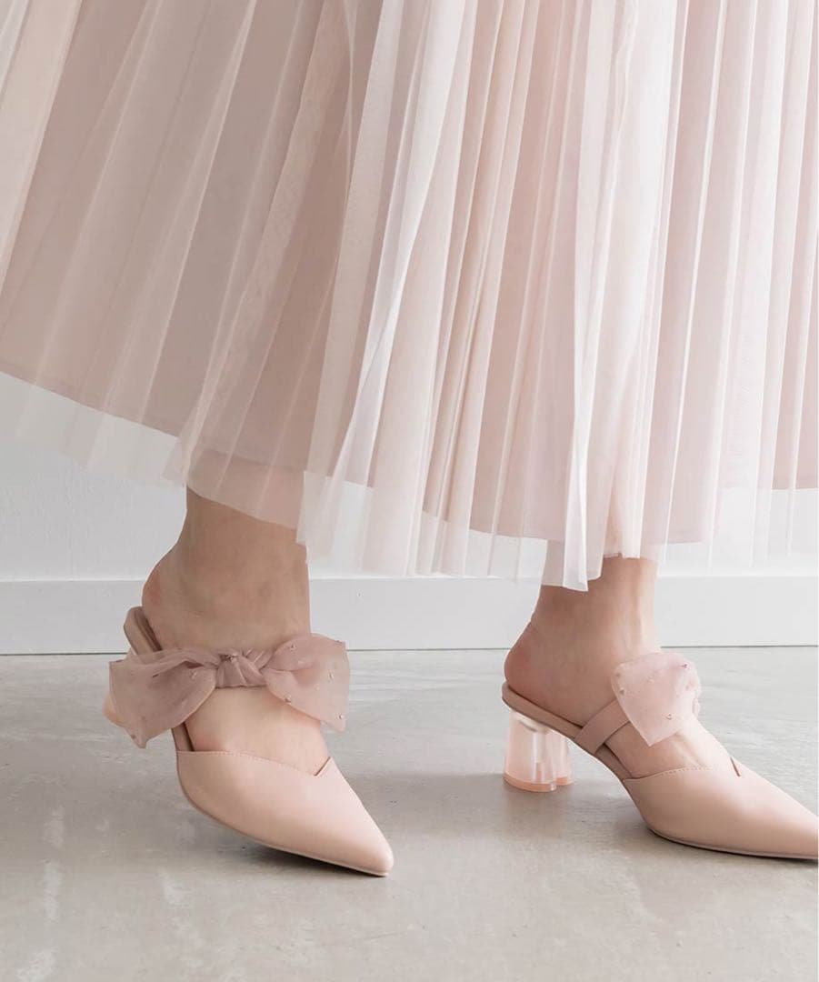 HEART collection】シアーリボンミュールパンプス 箱あり - メルカリ