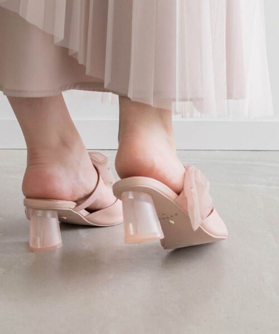 HEART collection】シアーリボンミュールパンプス 箱あり - 靴低 価格 通販