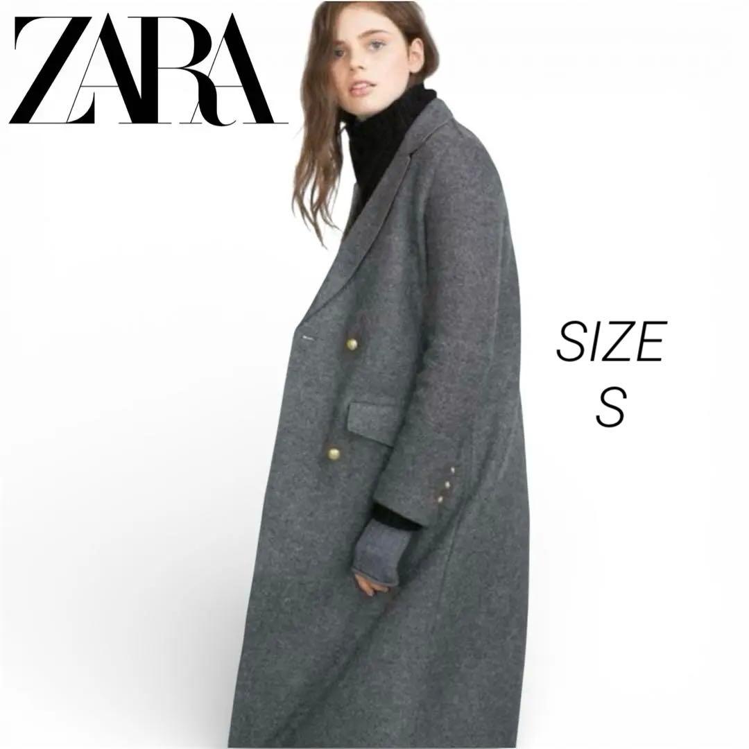 ZARA ザラ ウール モヘヤ 金ボタン ダブルブレスト ロングコート