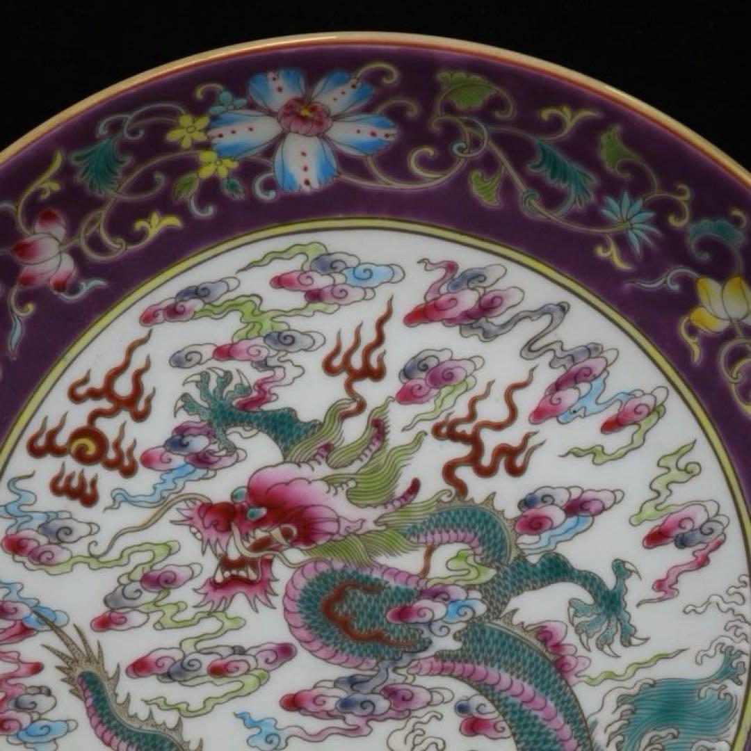 旧家蔵出 清国時代 大型 雍正琺瑯彩 海水龍紋皿 逸品 置物 - karlan