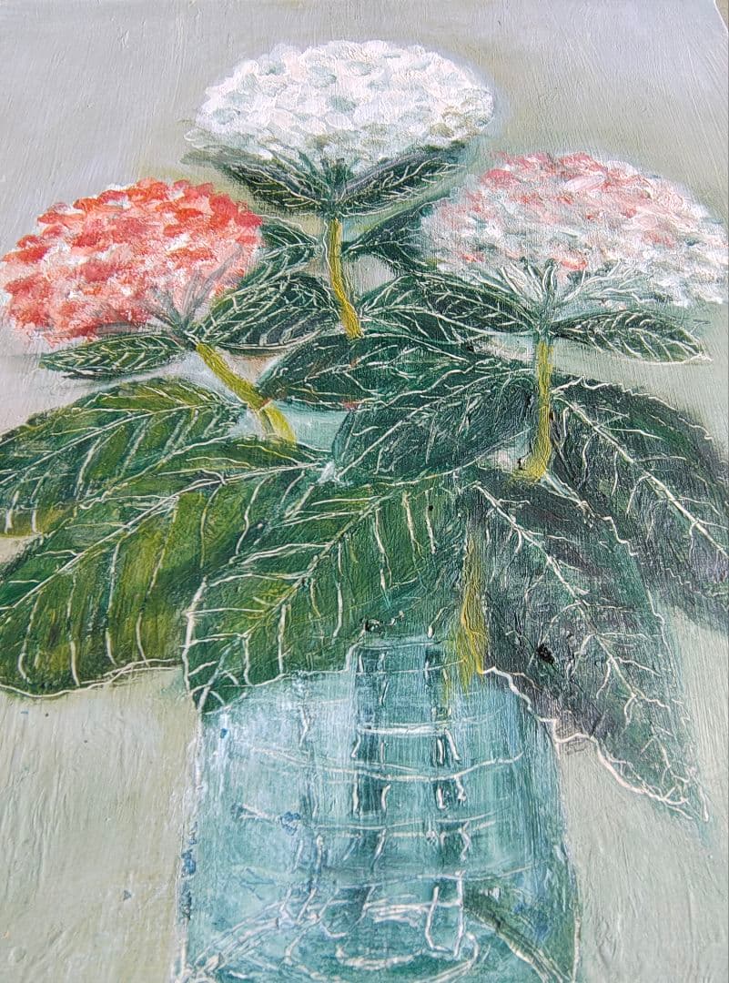 油彩原画】三色の紫陽花 F8号 - 上質な麻100%キャンバス使用 - メルカリ