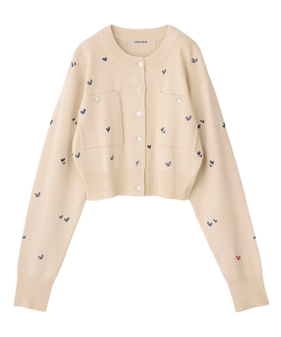 COCO DEAL 小花/ハート刺繍ニットカーディガン ベージュハート - メルカリ